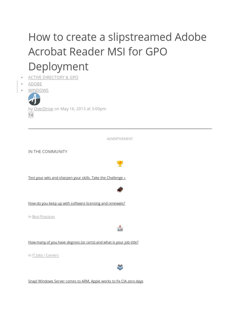 How To Create A Slipstreamed Adobe Acrobat Reader MSI For