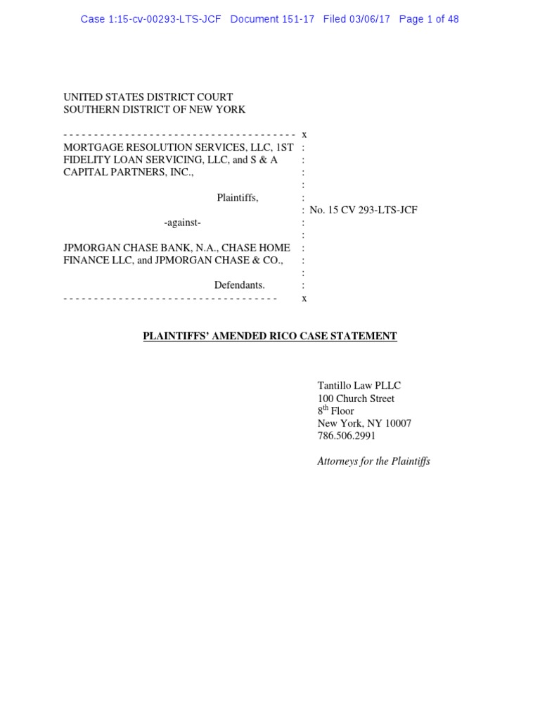 Mrs V JPMC Doc 151-17, Amended RICO Statement, March 6, 2017 | PDF ...