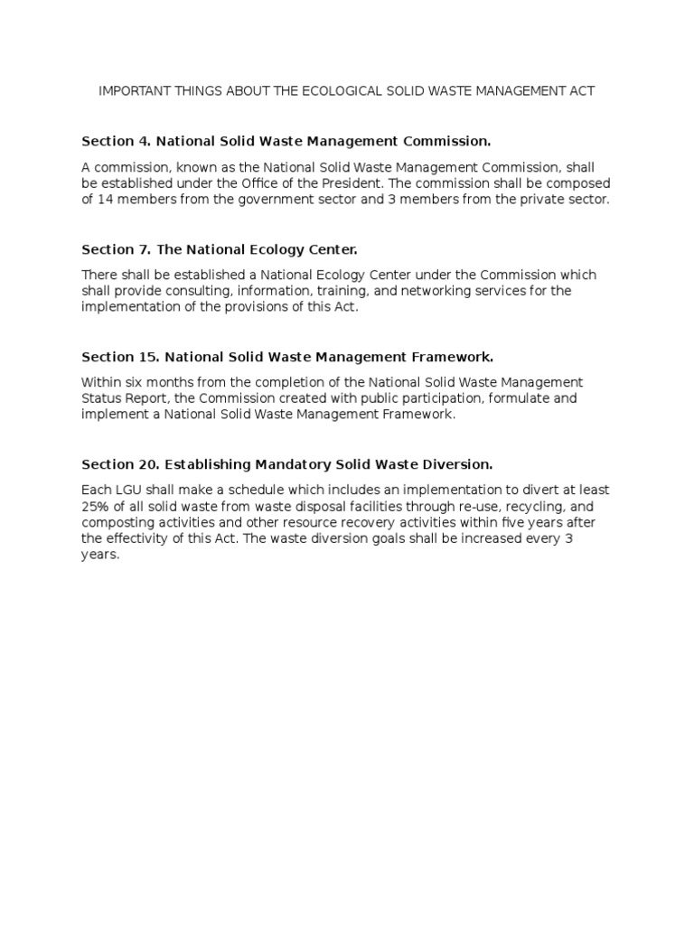 Important Things About The Ecological Solid Waste Management Act PDF