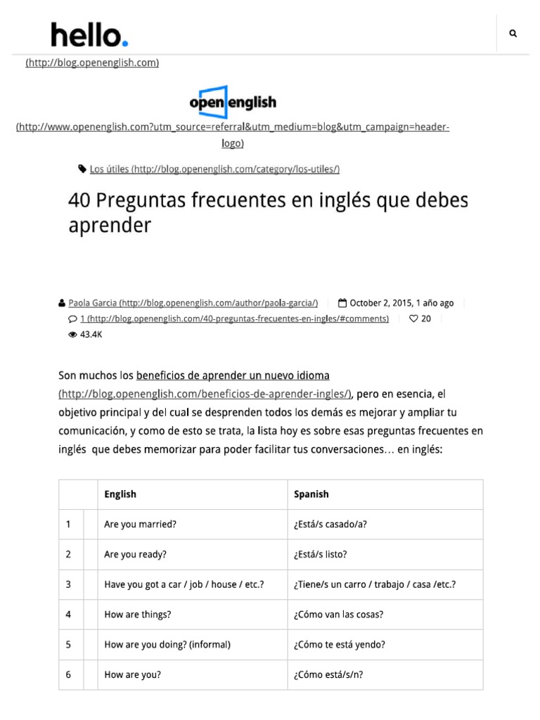 40 Preguntas Frecuentes en Ingles - Preguntas Comunes en Ingles - Open ...