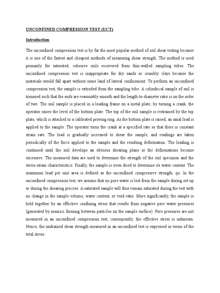 Unconfined Compression Test Overview | PDF | Strength Of Materials ...