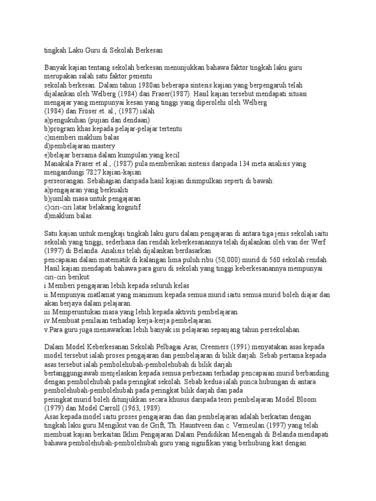 Tingkah Laku Guru Di Sekolah Berkesan