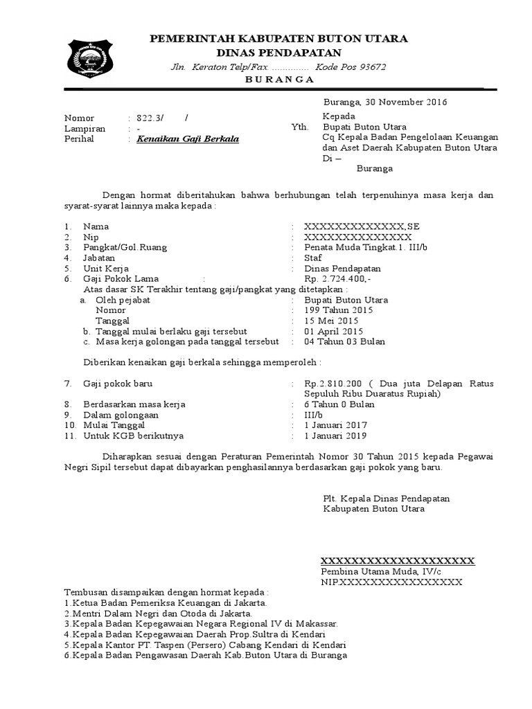 Contoh Daftar Kenaikan Gaji Berkala