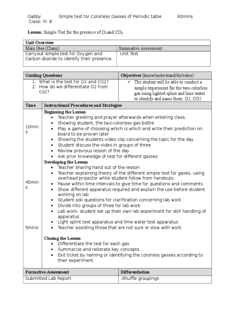 Lesson Plan | PDF | Educational Assessment | Carbon Dioxide