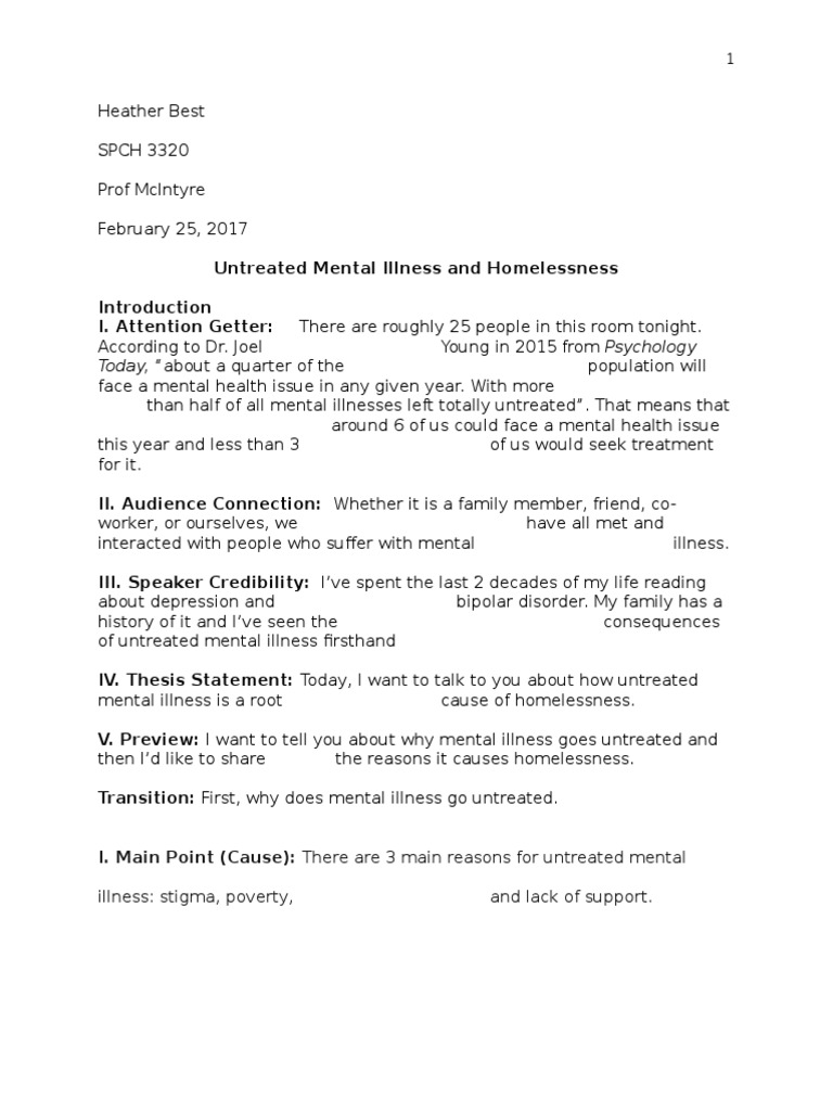 Speech of Fact Formal Outline | PDF | Homelessness | Mental Disorder