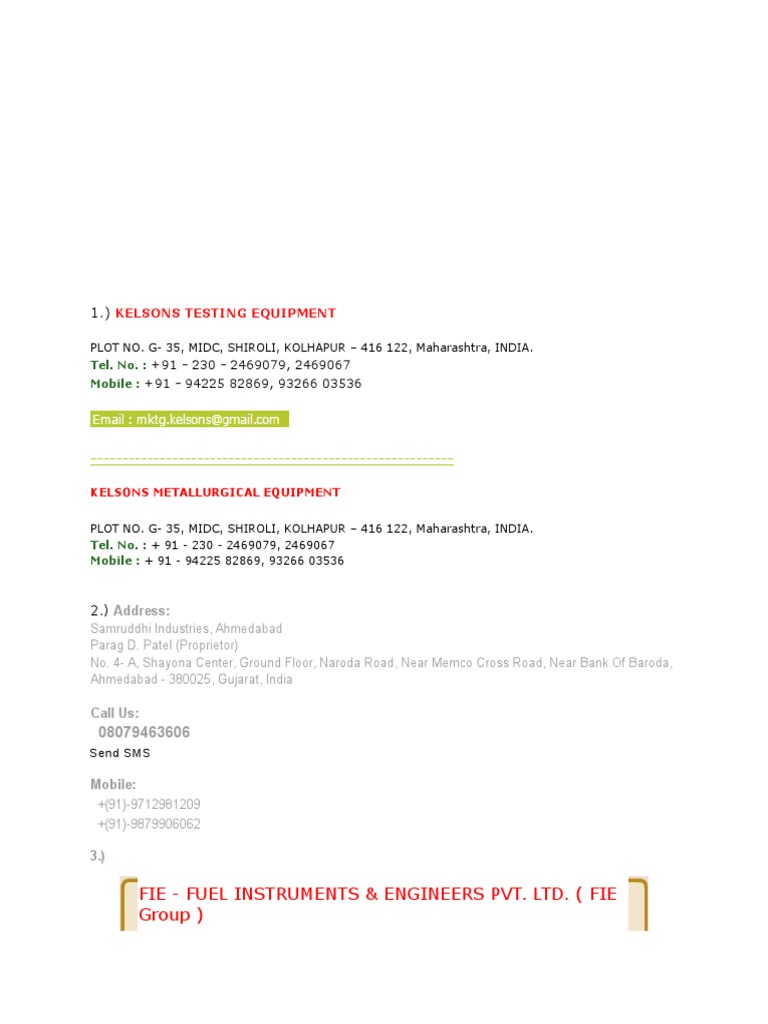 Testing Equipment Suppliers in Maharashtra | PDF
