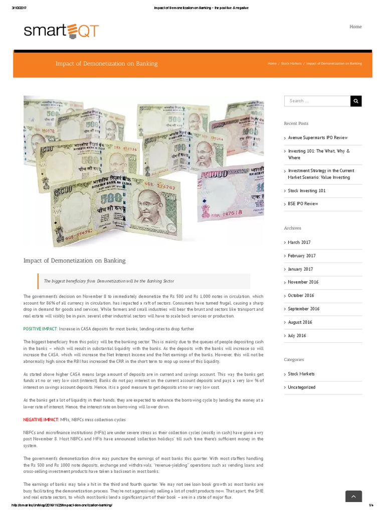 Impact of Demonetization On Banking | PDF | Reserve Bank Of India | Banks