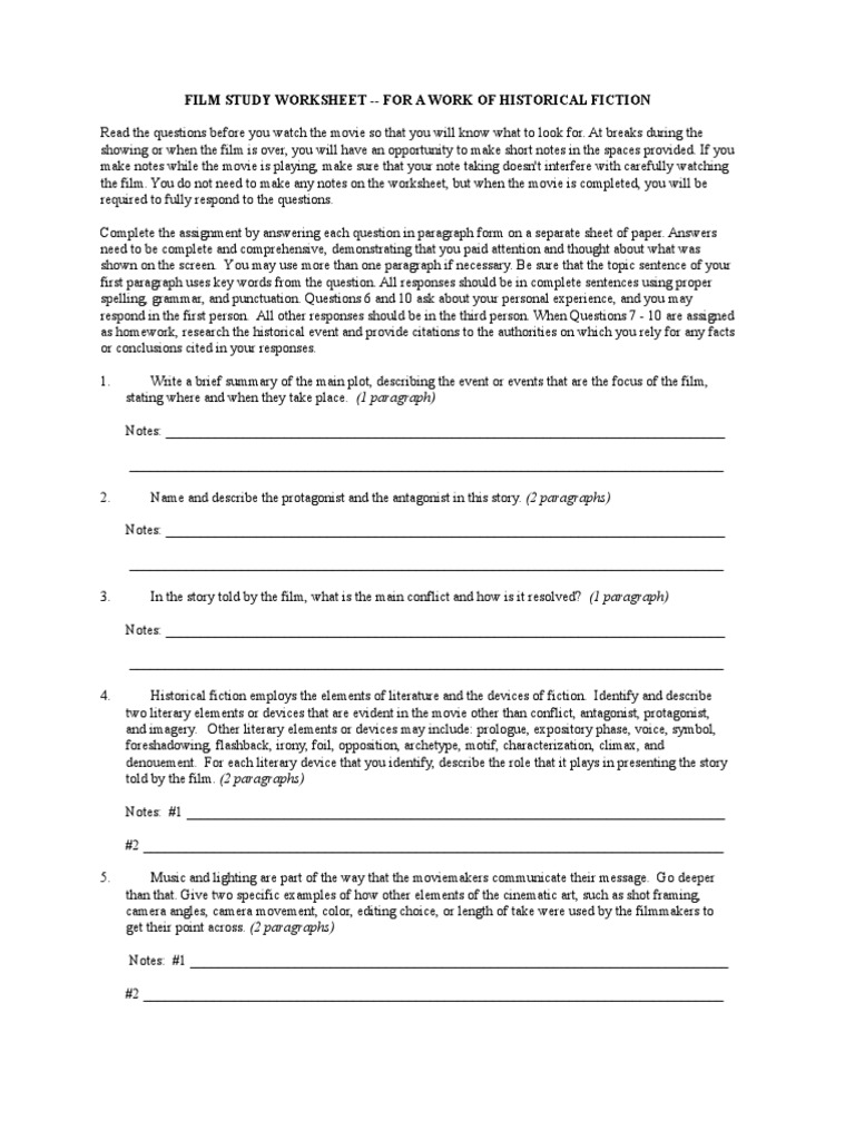 worksheet Film Study Worksheet film study worksheet social studies paragraph