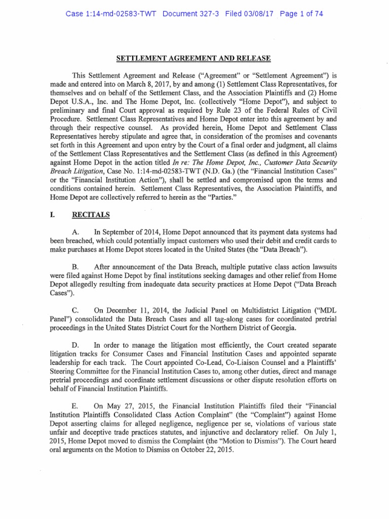 Home Depot PDF Settlement (Litigation) Costs In English Law