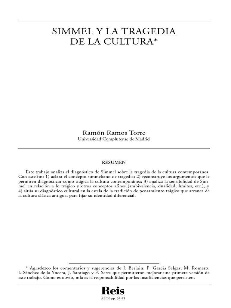 Simmel y la Tragedia Cultural Contemporánea | PDF | Georg Wilhelm ...