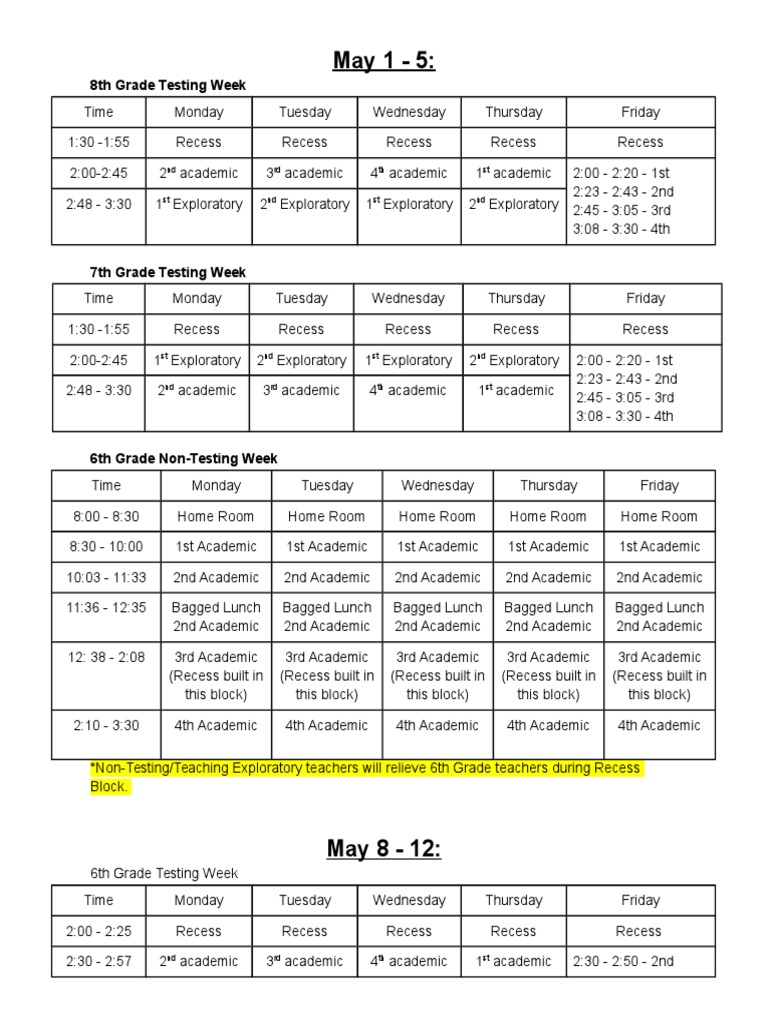2023 Grade Testing Schedule Overview | PDF | Behavior Modification ...