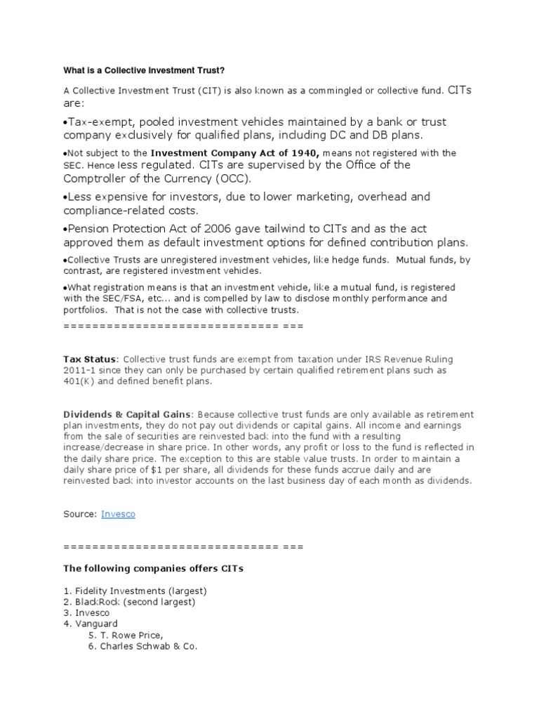 Collective Investment Trust Investment Fund Mutual Funds