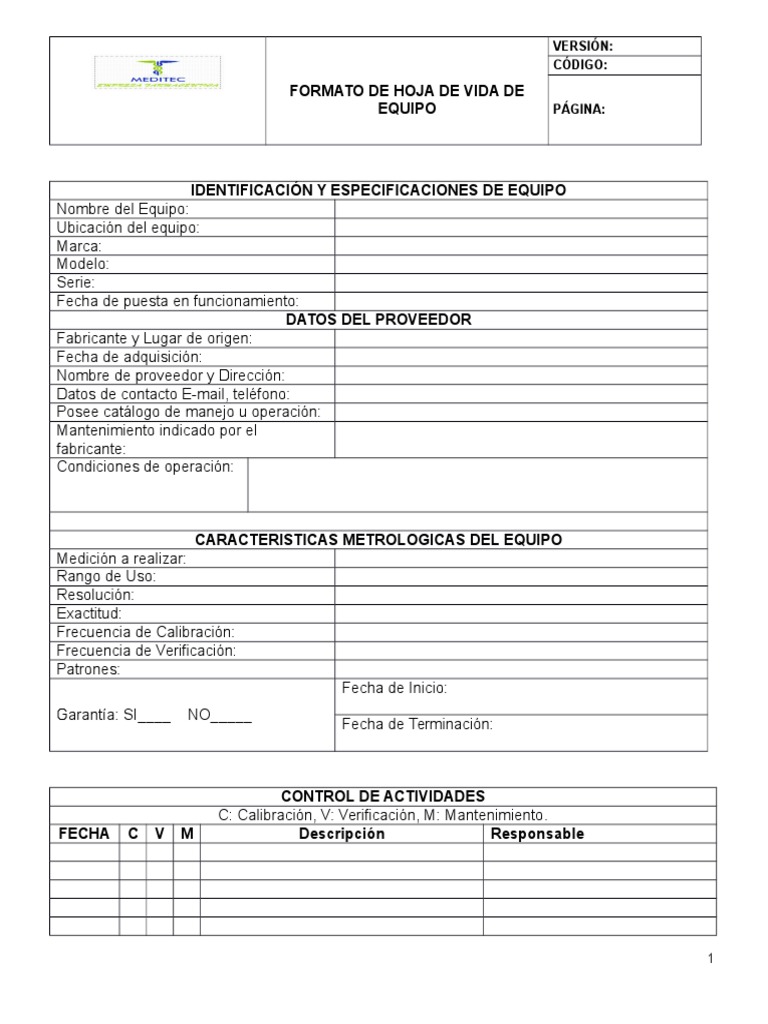 Formato Hoja de Vida de Equipos | PDF