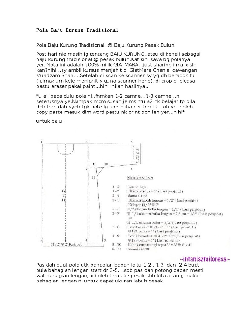 Pola Baju Kurung Tradisional | PDF