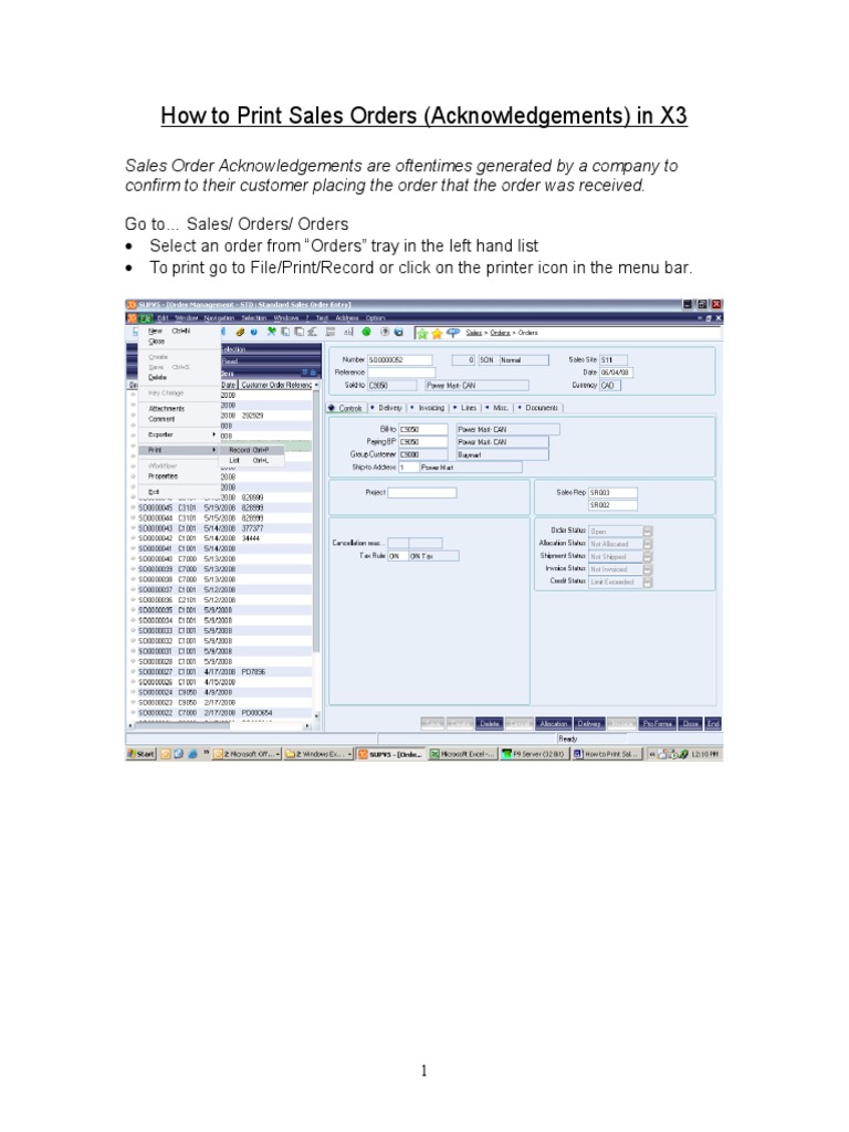 Sage X3 - How To Print Sales Orders in X3 | PDF | Graphical User ...