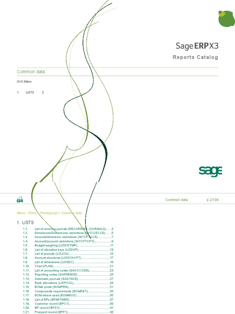 Sage X3 - User Guide - SE - Reports - Common Data-US000 | PDF ...