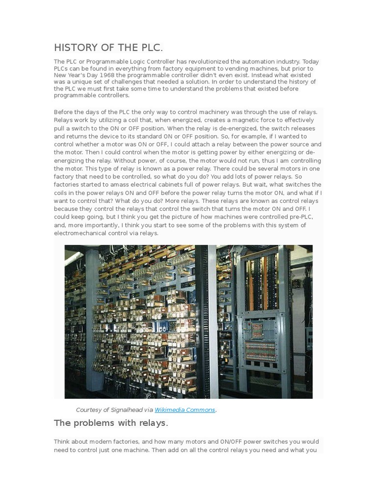 History of The PLC. The Problems With Relays PDF Programmable