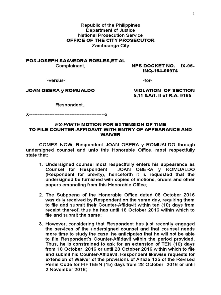 Ex-Parte Motion for Extension of Time | PDF | Judiciaries | Virtue