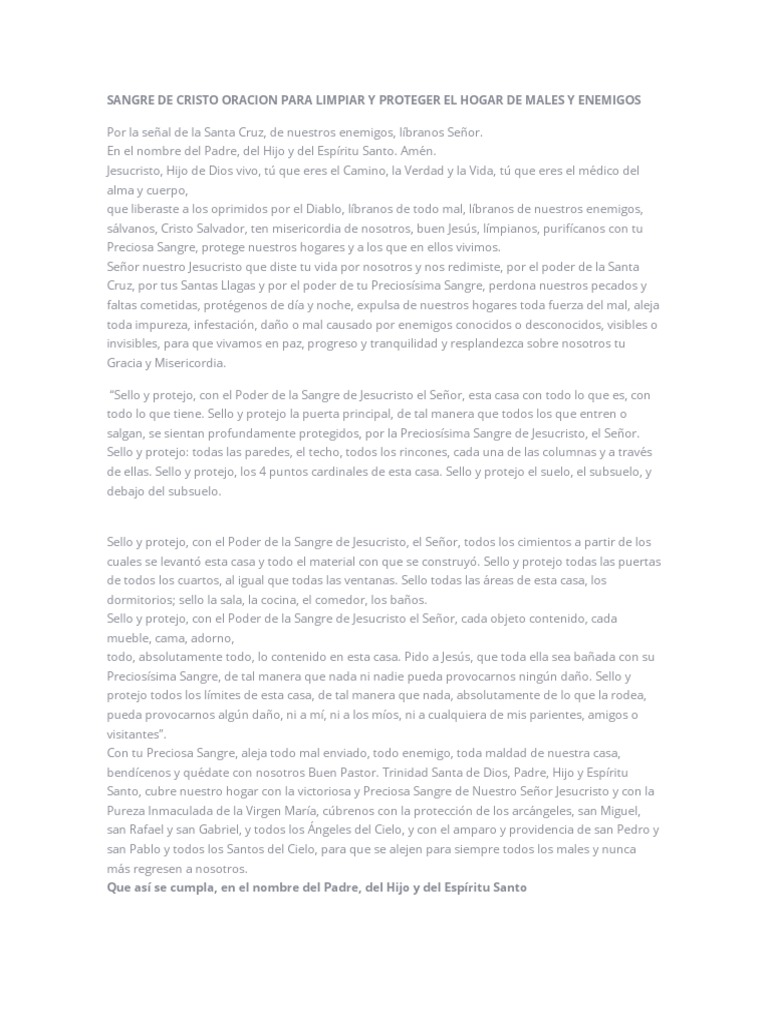 Ssangre De Cristo Oracion Para Limpiar Y Proteger El Hogar De Males Y