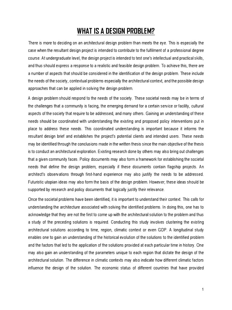 Identifying a Design Problem Design Thesis