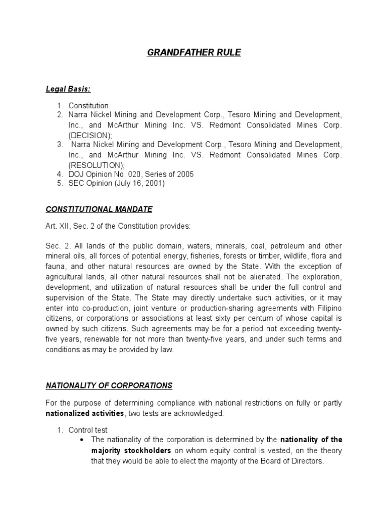 Grandfather Rule Corporations Stocks