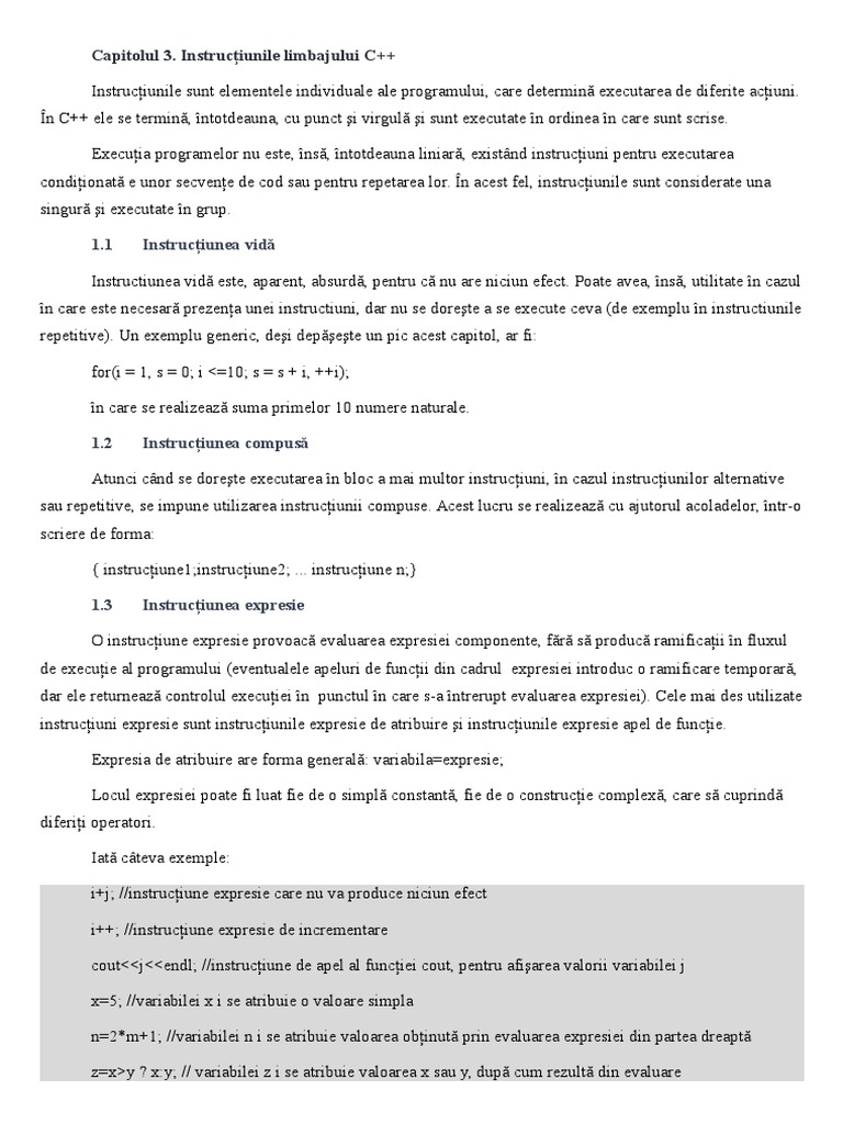 Instructiuni C++ | PDF