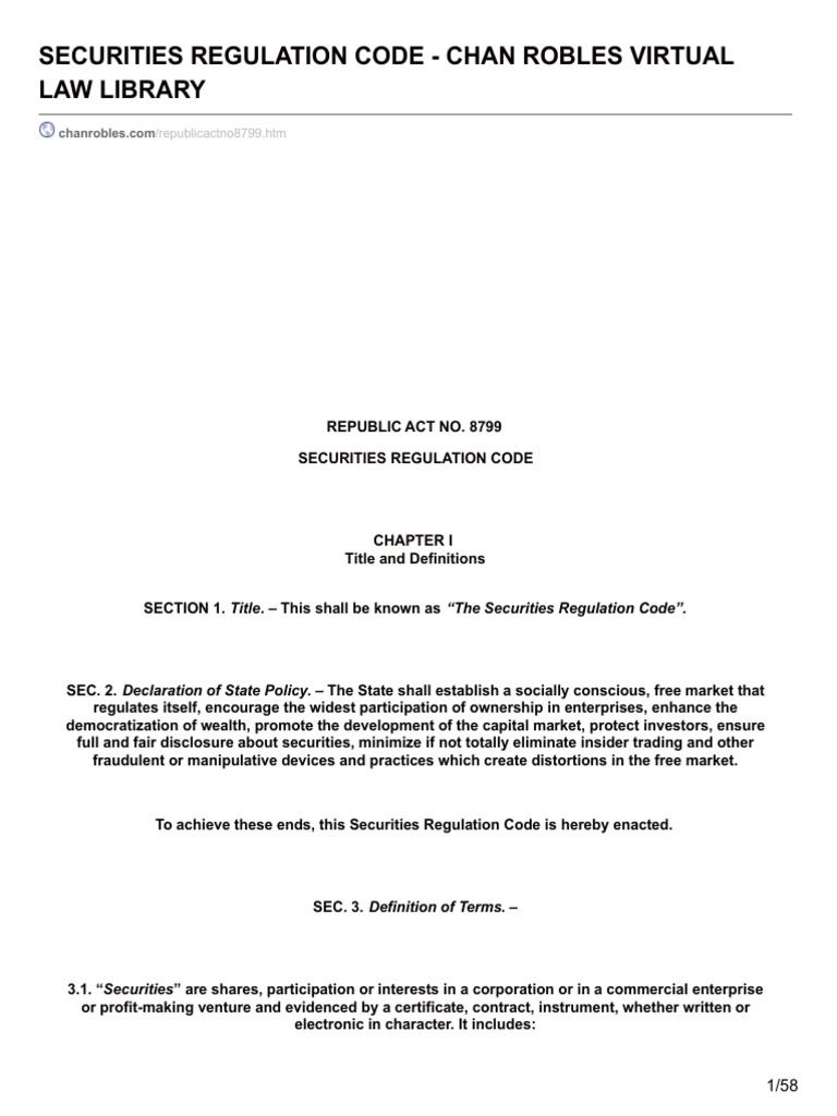 Securities Regulation Code Overview | PDF | Securities (Finance) | U.S ...