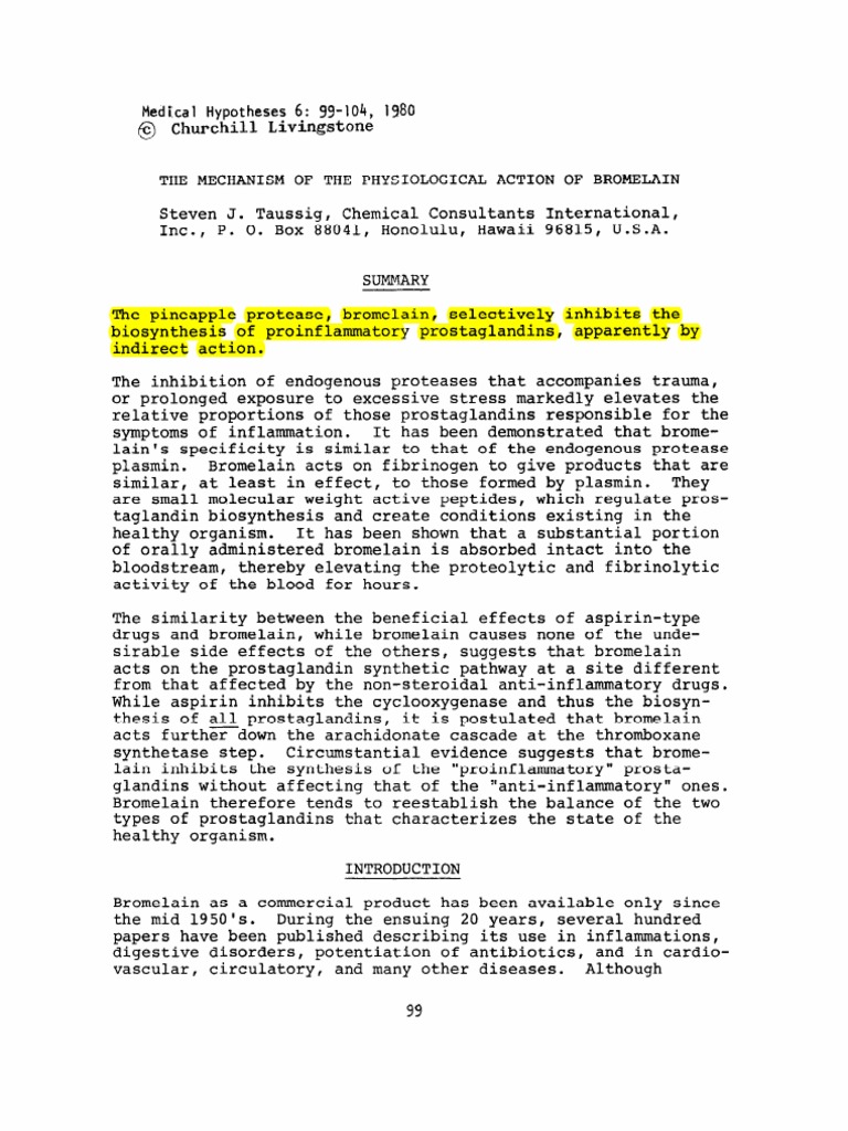 The Mechanism of The Physiological Action of Bromelain PDF