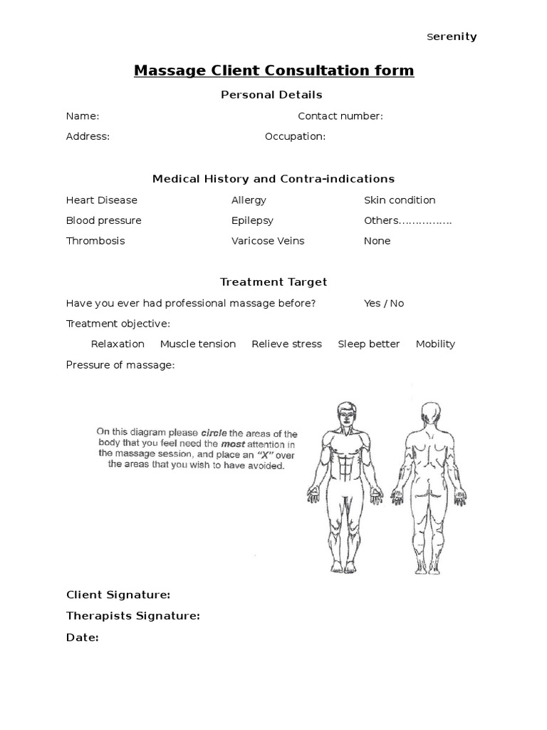 Massage Client Consultation Form | PDF