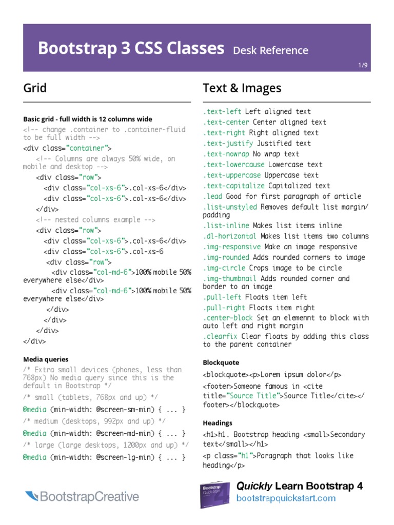 Bootstrap Css Classes Desk Reference BC | PDF | Bootstrap (Front End ...