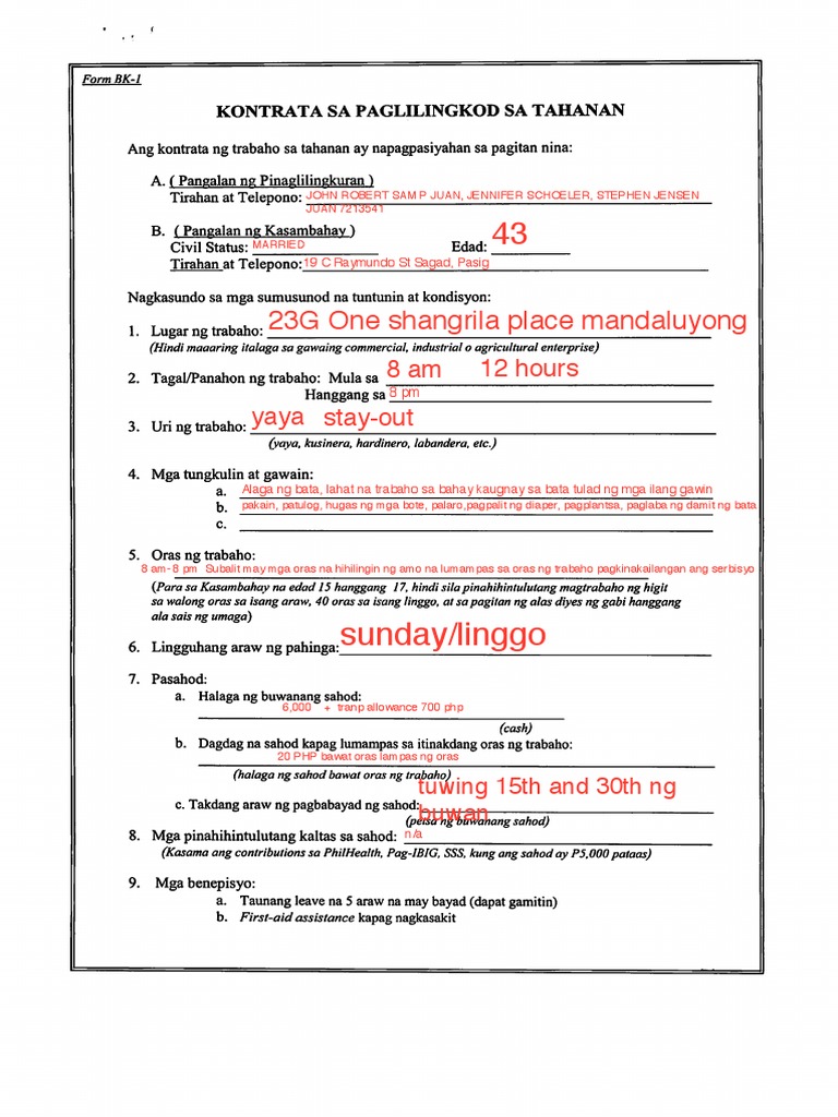 Housemaid Contract Tagalog | PDF