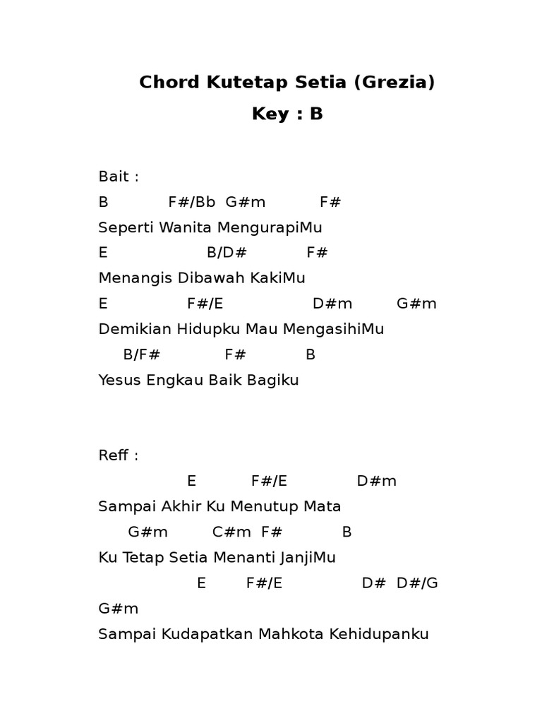 Chord Kutetap Setia Grezia Key B