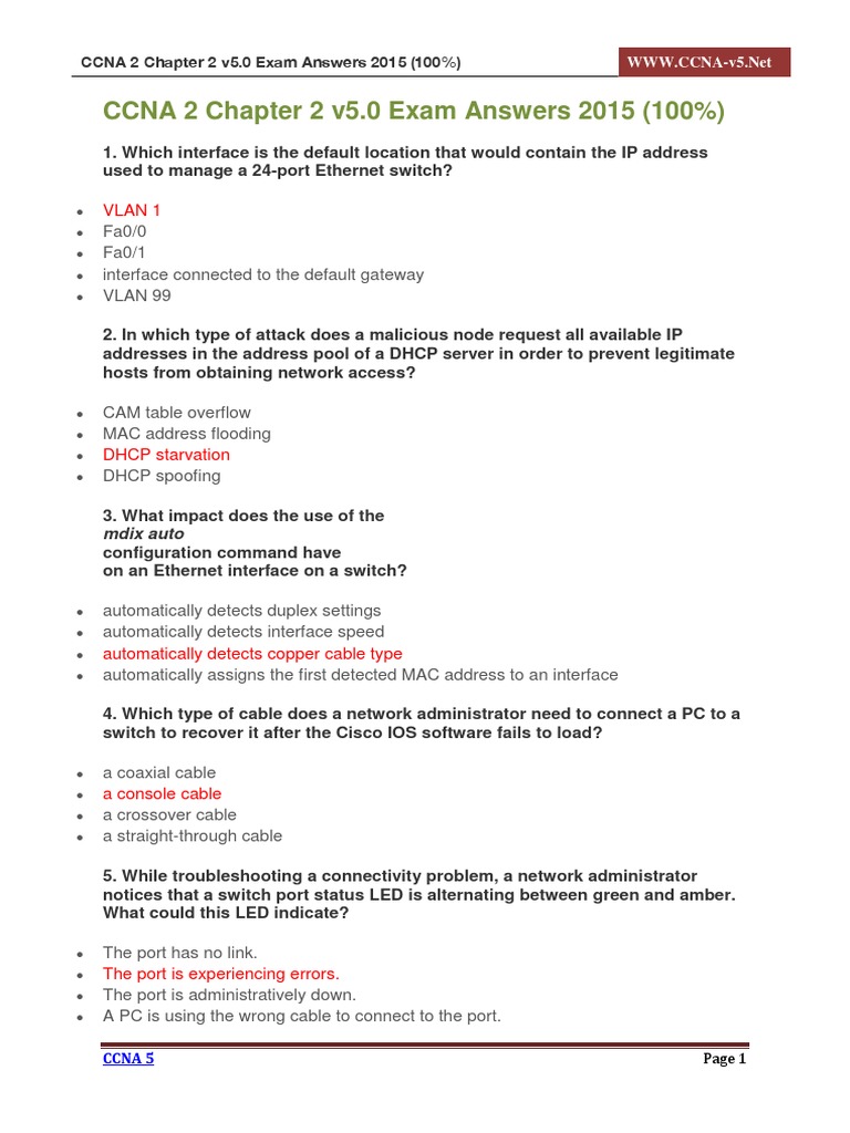 CCNA 2 Chapter 2 v5.0 Exam Answers 2015 100 | PDF | Network Switch ...