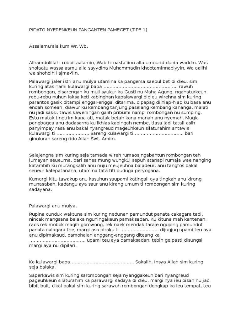 Pidato Nyerenkeun Panganten Pameget