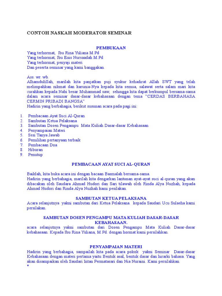 Naskah Moderator Seminar Kebahasaan | PDF | Karier & Perkembangan ...