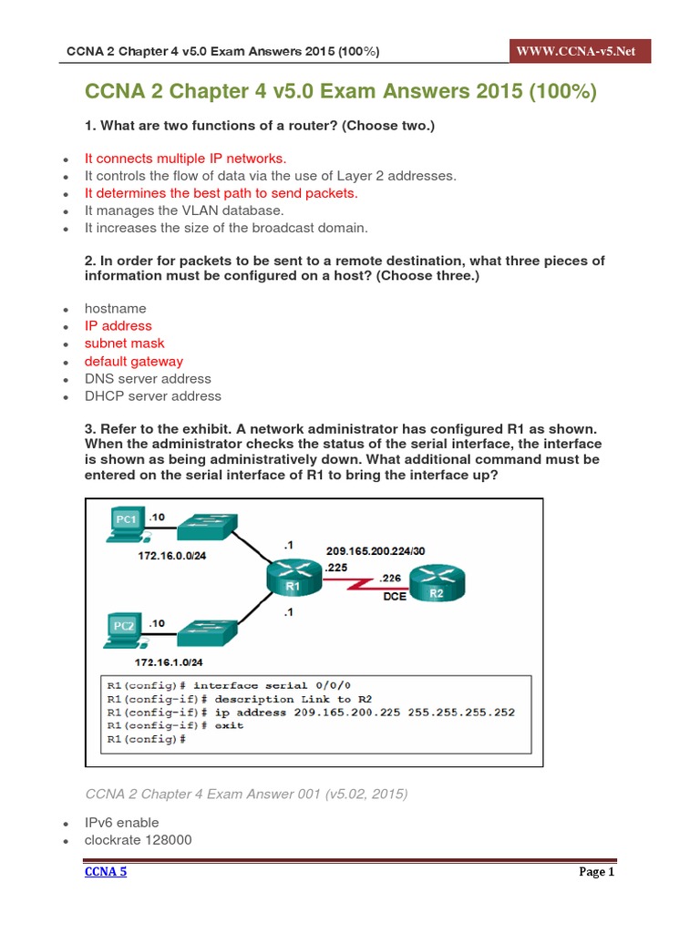 CCNA 2 Chapter 4 Exam Answers 2015 | PDF | Ip Address | Router (Computing)