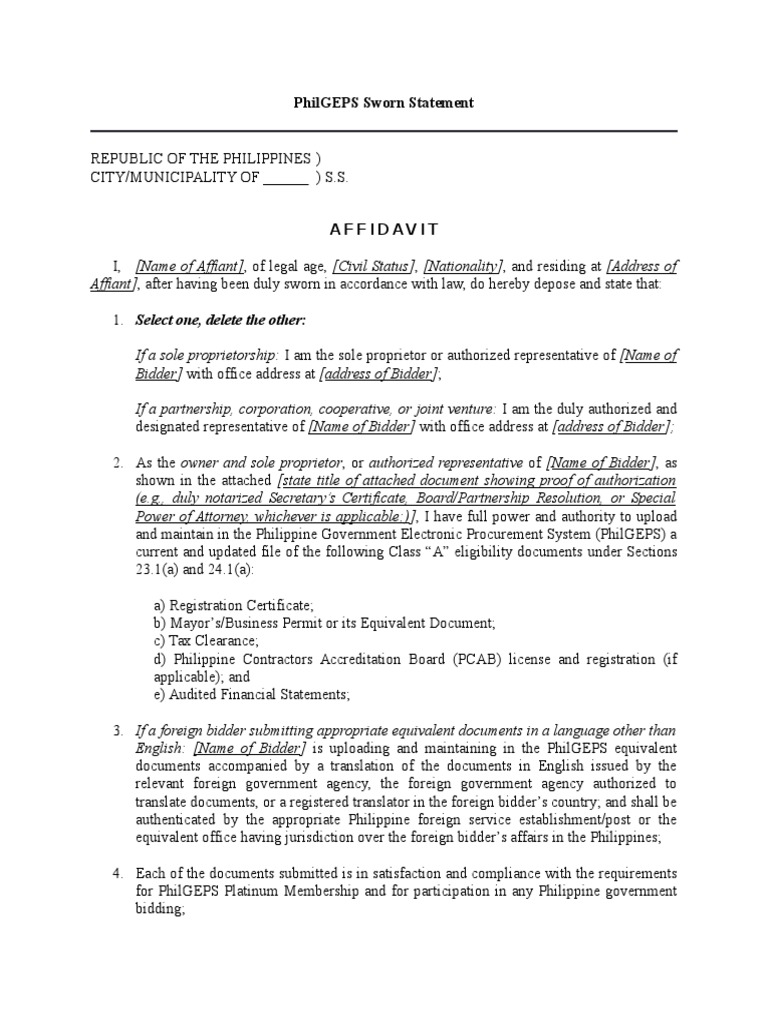 PhilGEPS Sworn Statement_1102  Sole Proprietorship 
