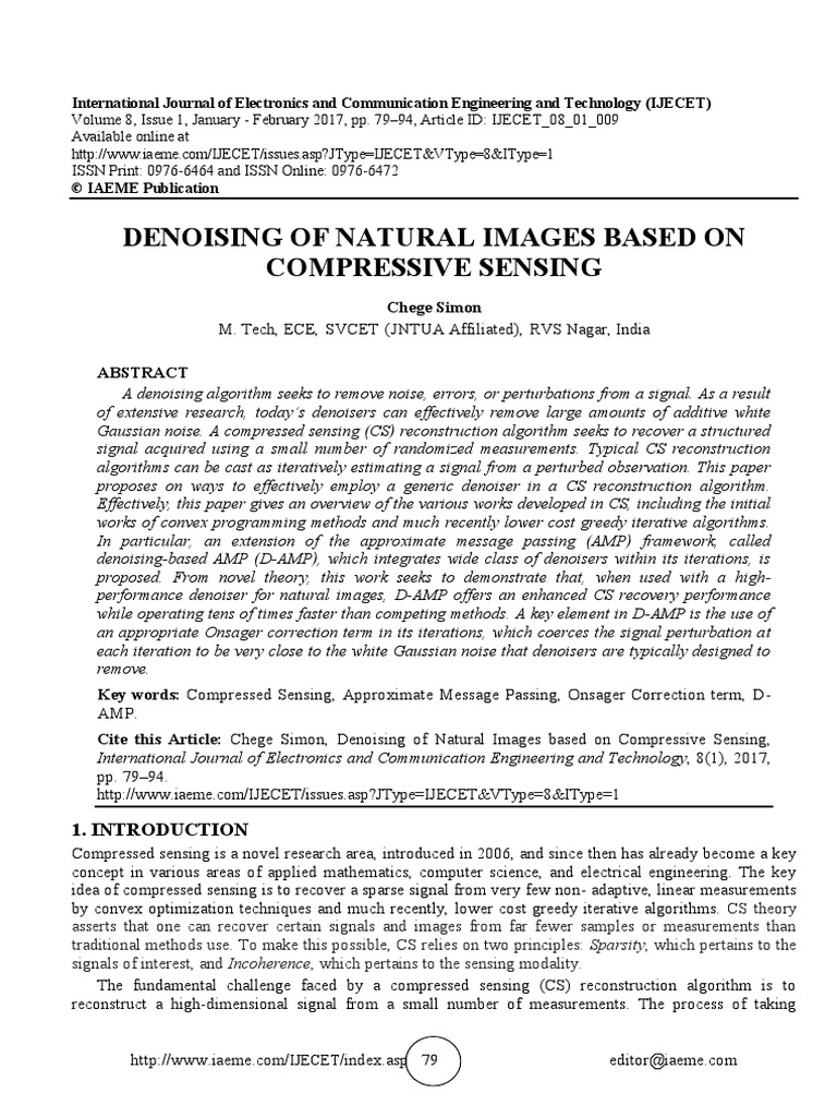 Denoising of Natural Images Based On Compressive Sensing | PDF ...