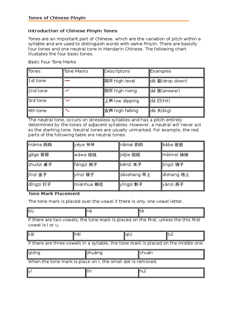 Tones of Chinese Pinyin | PDF | Language Arts & Discipline | Art
