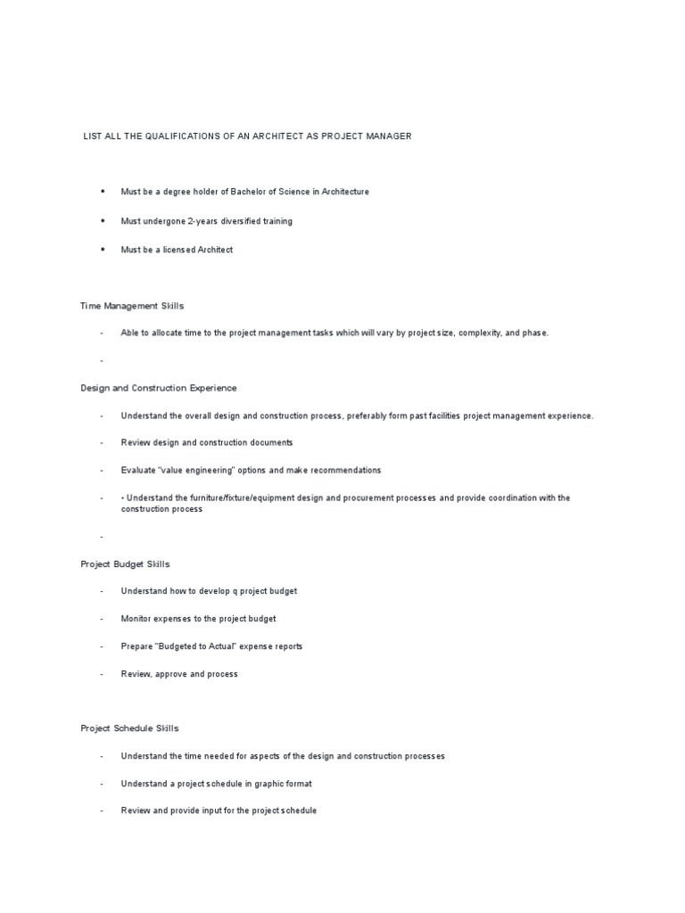 List All The Qualifications of An Architect As Project Manager | PDF ...