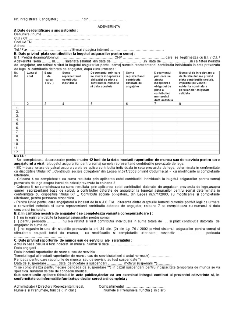 Adeverinta Somaj Bun | PDF