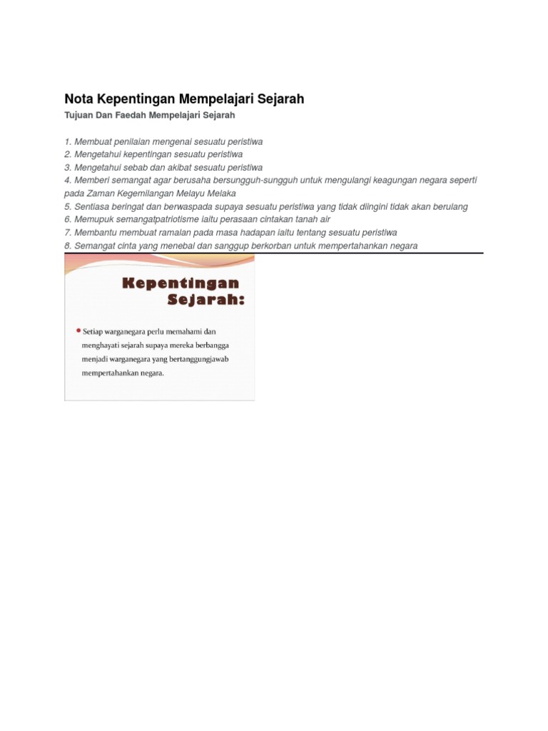 Nota Kepentingan Mempelajari Sejarah Pdf