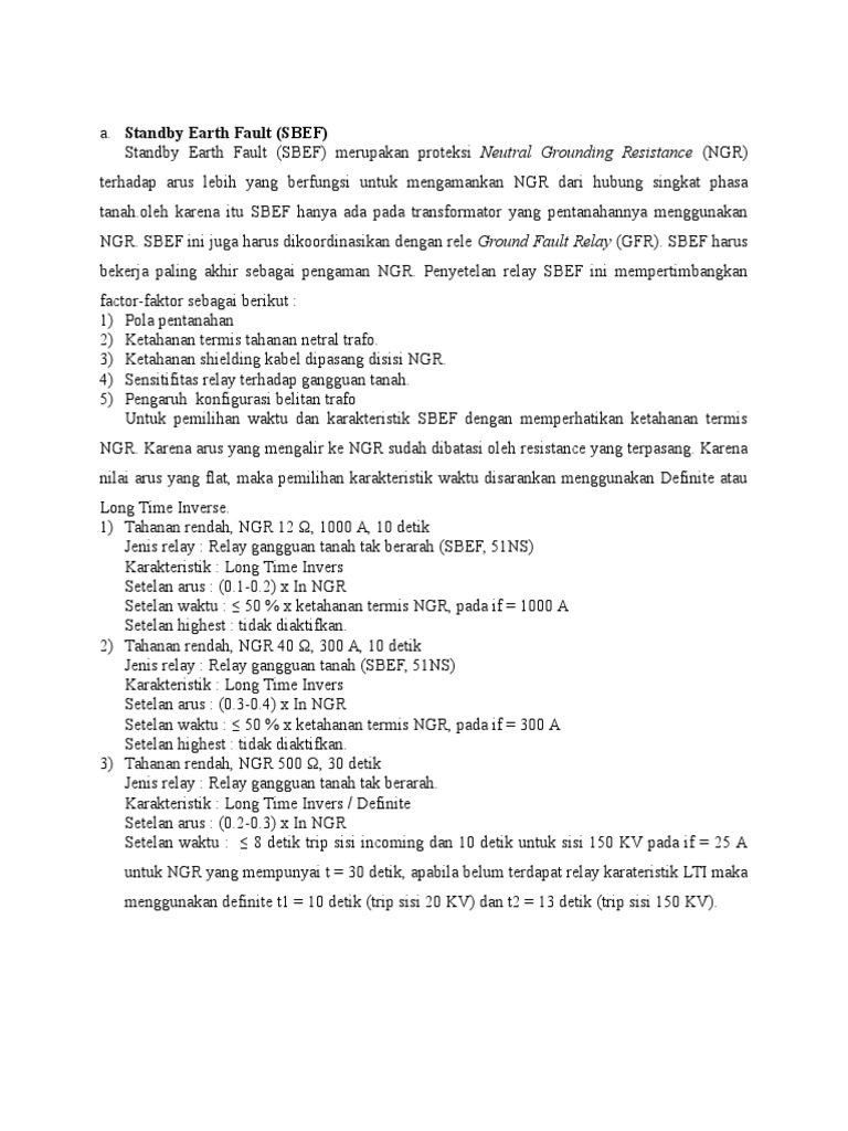 Proteksi SBEF pada NGR dan Relay | PDF
