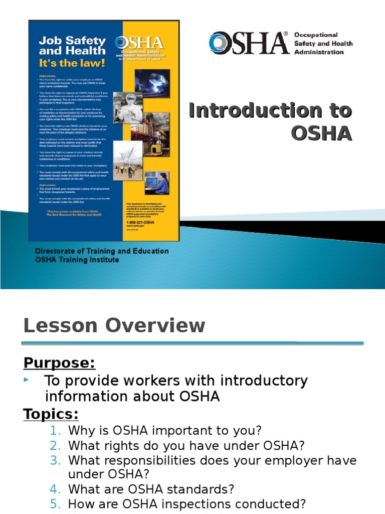 Intro to Osha Presentation Occupational Safety And Health