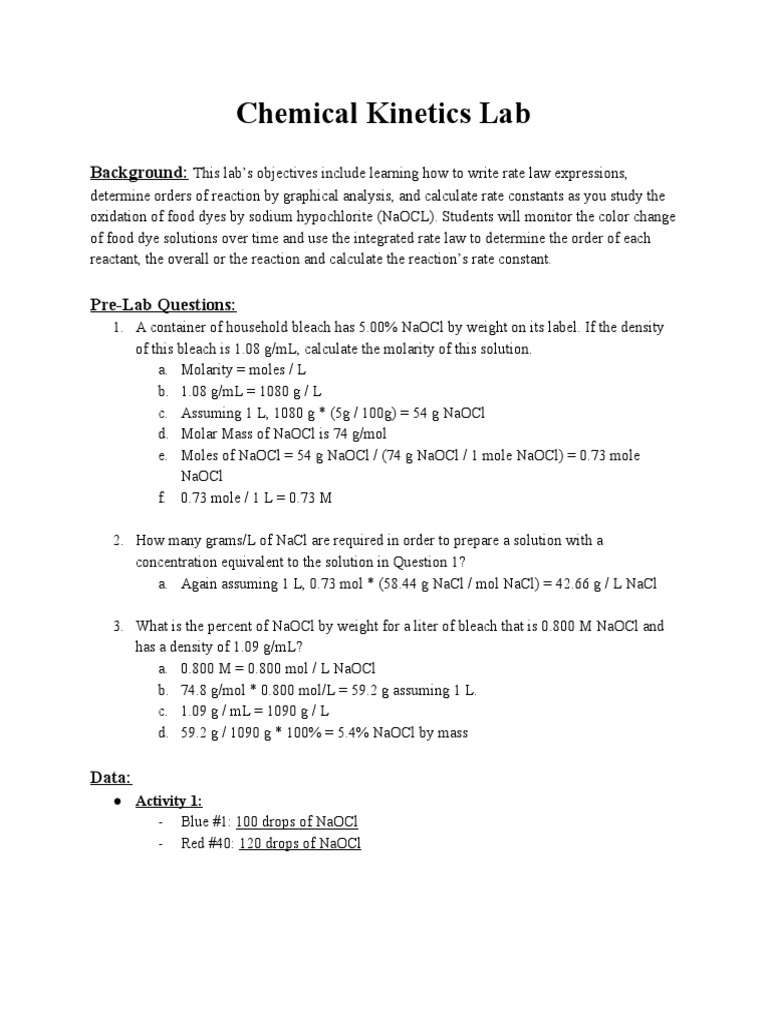Chemistry Lab Mole (Unit) Reaction Rate
