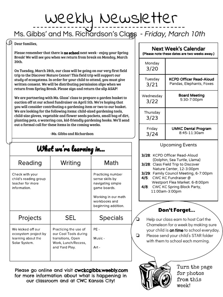 March 10 Class Newsletter & Events | PDF | Leisure | Nature