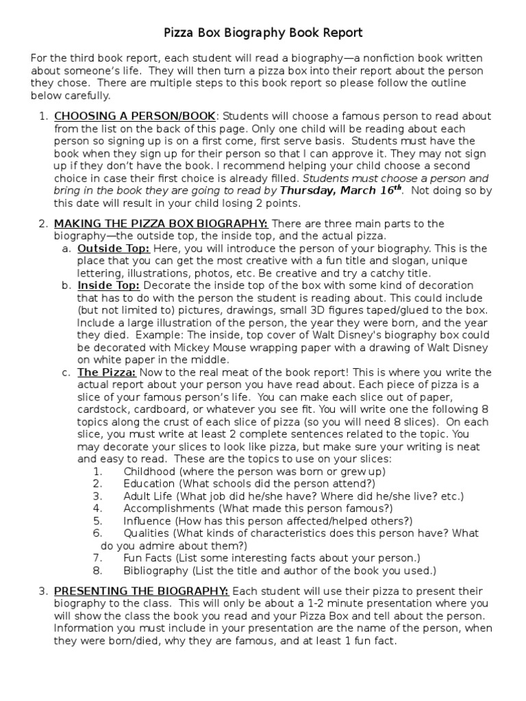 Biography book report template image