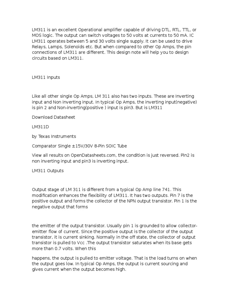 LM311 Is An Excellent Operational Amplifier Capable of Driving DTL | PDF