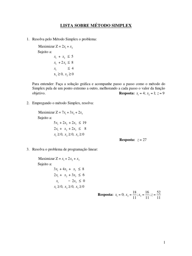 Exercícios Resolvidos do Método Simplex | PDF