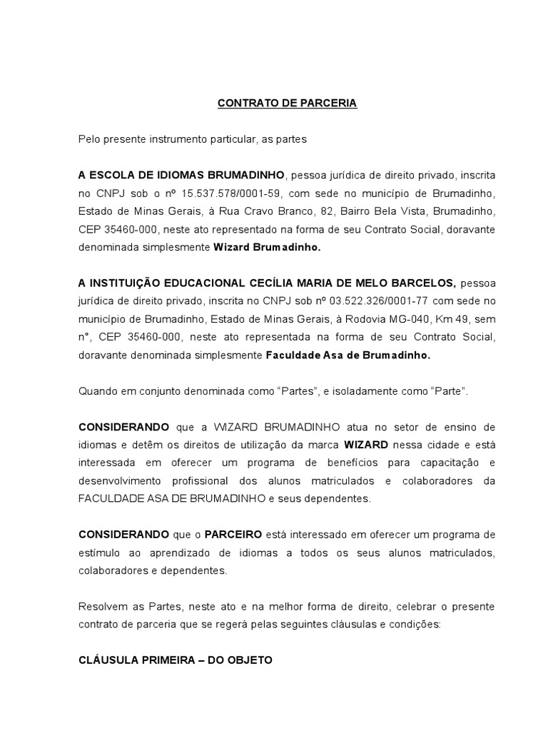 Contrato De Parceria Modelo